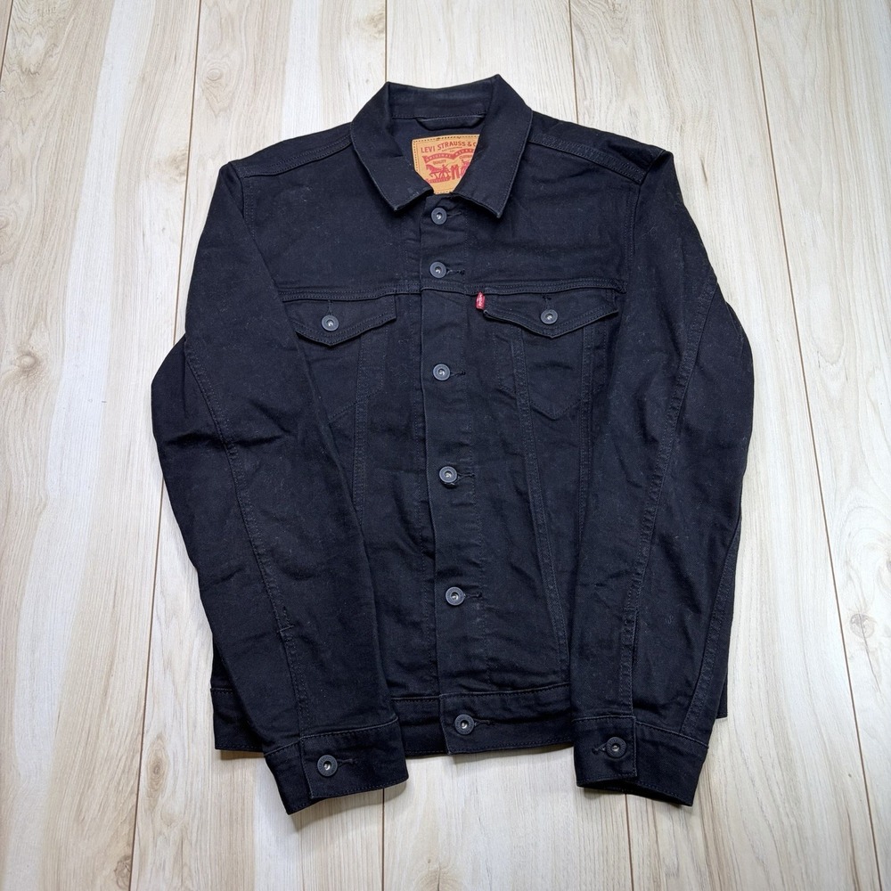 Levis Mens Denim Trucker Jacket Button Up Black Size Medium